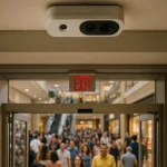 Smart people counting technology in shopping malls for visitor monitoring and analytics.