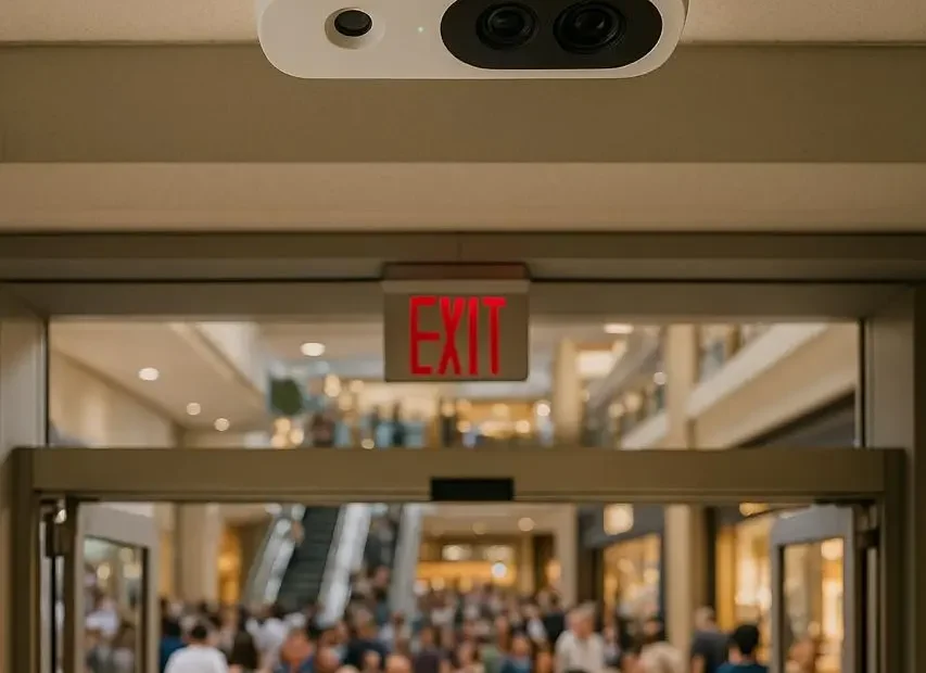 Smart people counting technology in shopping malls for visitor monitoring and analytics.