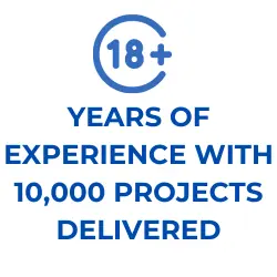 Icon showing 18+ years of experience with 10,000 projects delivered.