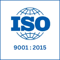 ISO 9001:2015 certification badge for quality-managed services in technology and security systems.