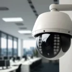 Dome CCTV camera installed in a modern office in Qatar to support 24/7 surveillance and MOI compliance.