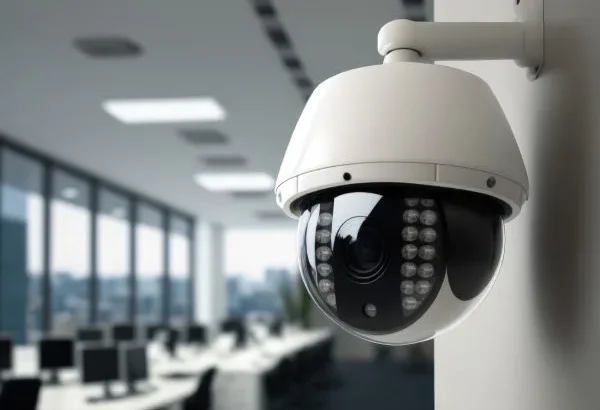 Dome CCTV camera installed in a modern office in Qatar to support 24/7 surveillance and MOI compliance.