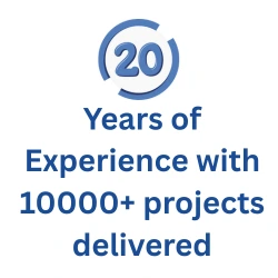 Icon showing 20 years of experience with 10,000+ projects delivered.